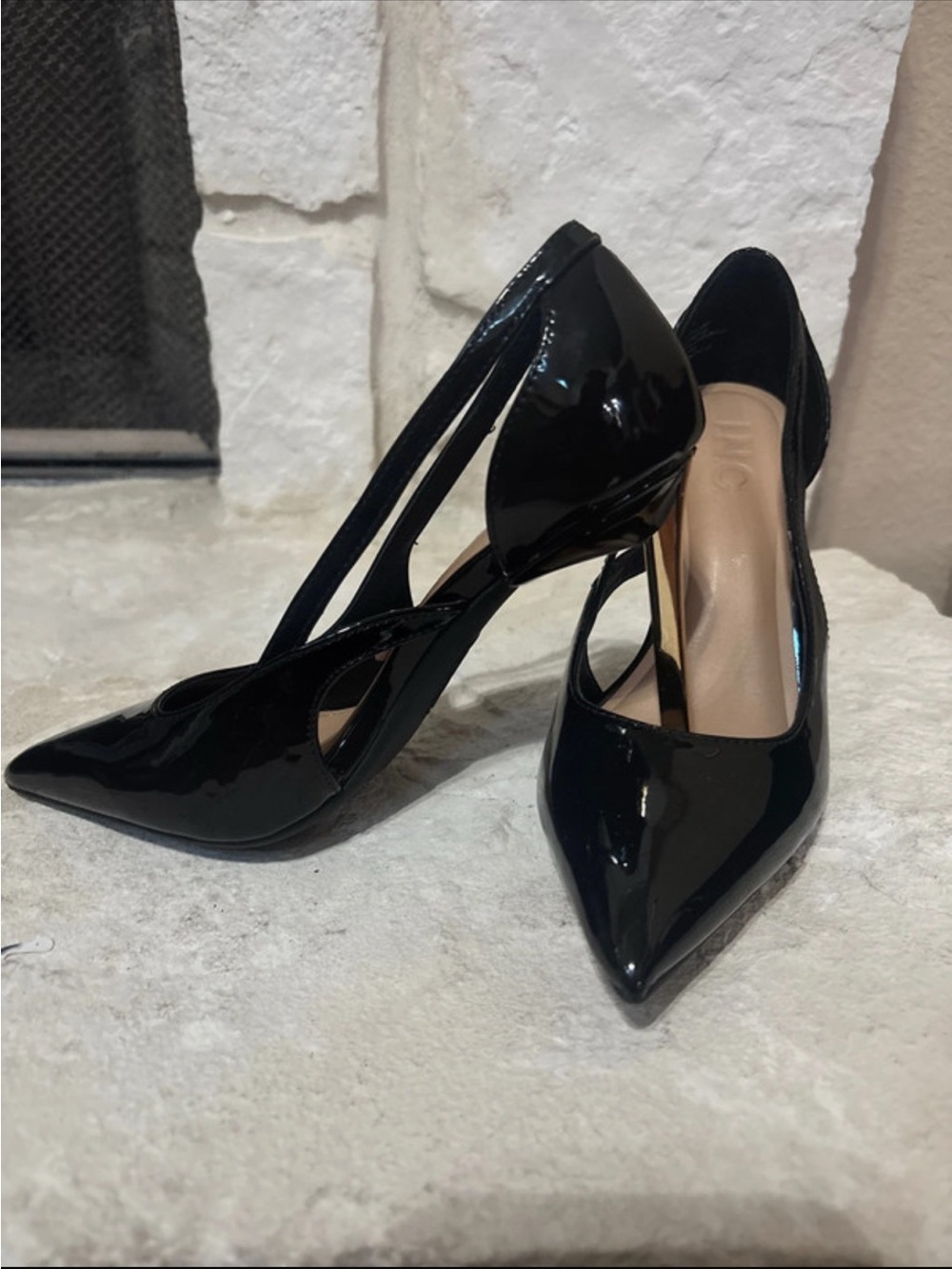 INC International Concepts Black Patent Pointed-Toe Strappy Pumps